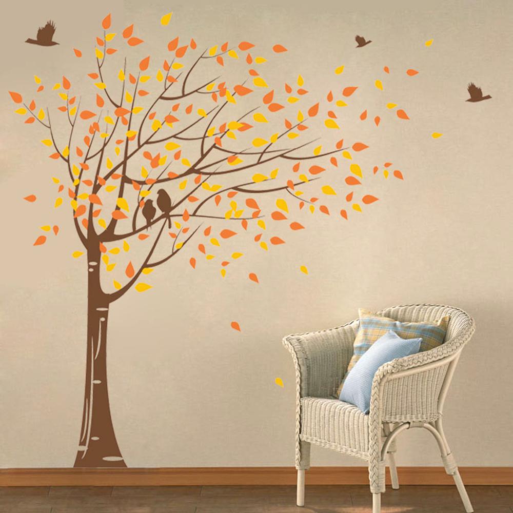 Pop Decors Wall Decals Decor The Home Depot 75 In X 78 Brown Trunk Yellow And Orange Leaves Gone With