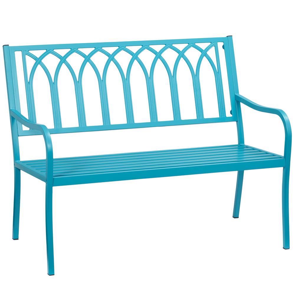 Hampton Bay Isabella Turquoise Metal Outdoor Bench S548 29A The Home Depot