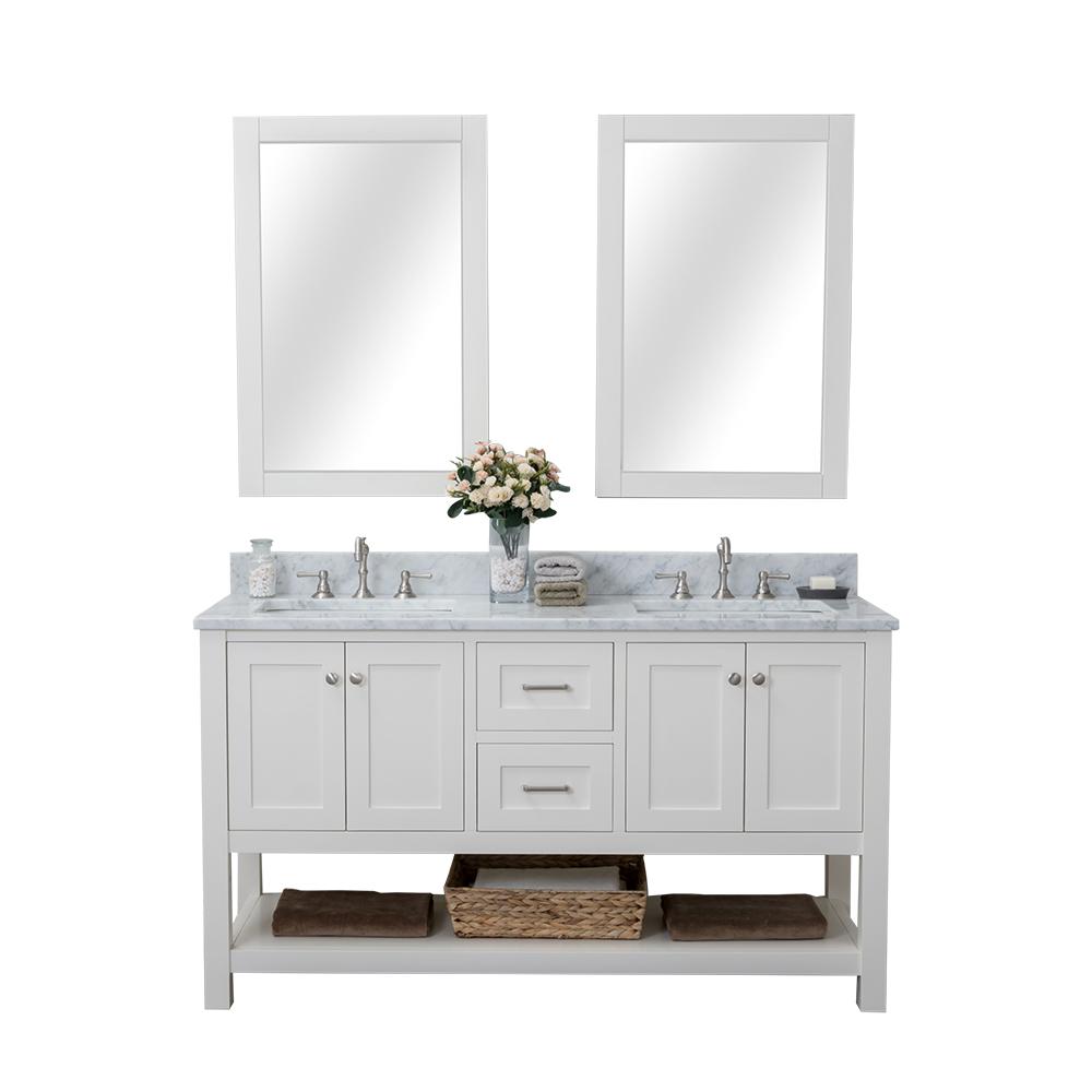 Alya Bath Wilmington 60 In W X 34 2 H 22 D Vanity White With Marble Top Basin