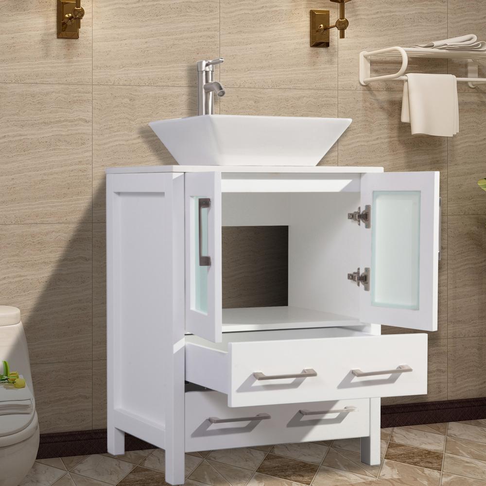 Vanity Art Ravenna 24 In W X 18 5 D 36 H Bathroom White With Single Basin Top Ceramic And Mirror