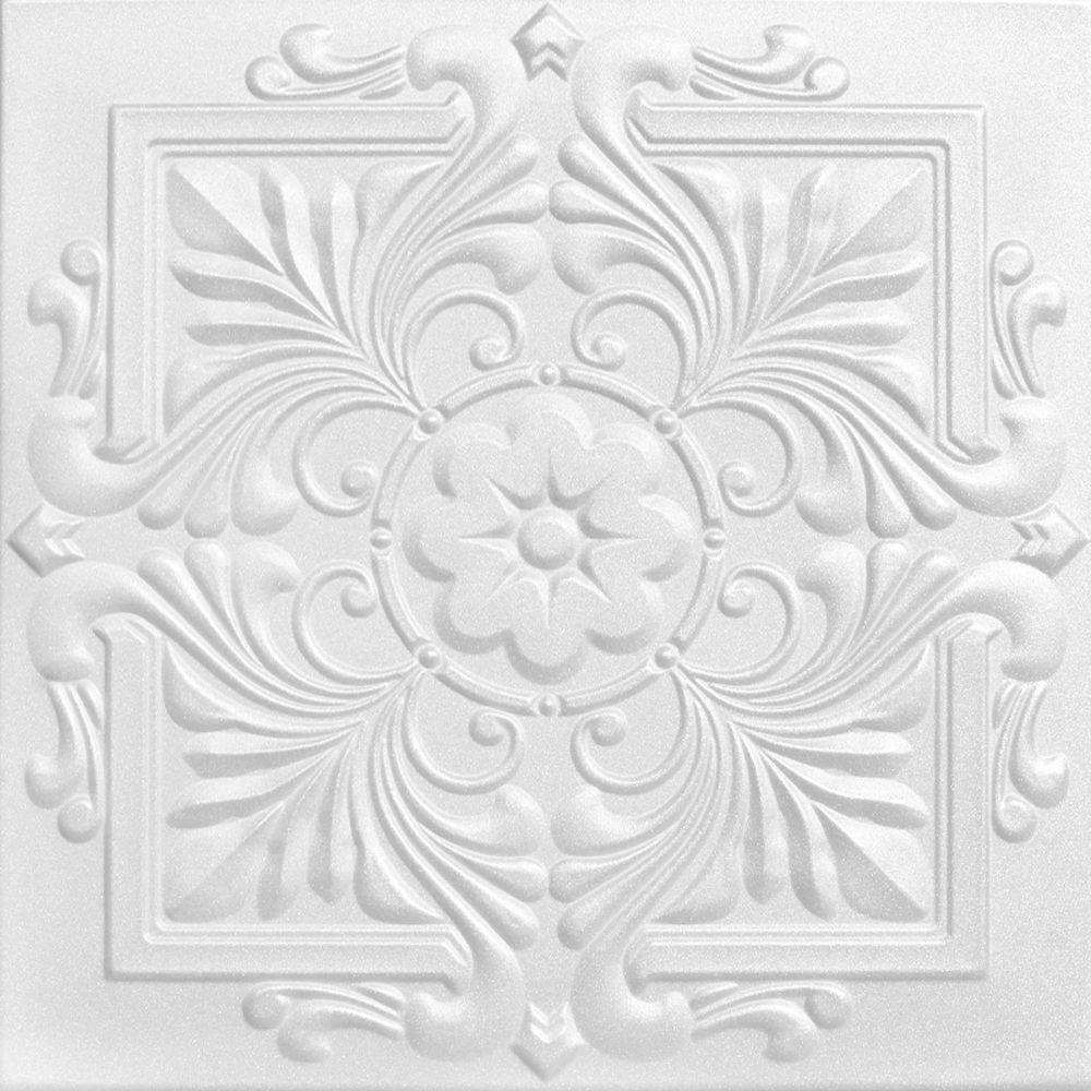 Victorian 1 6 Ft X 1 6 Ft Foam Glue Up Ceiling Tile In Plain White 21 6 Sq Ft Case