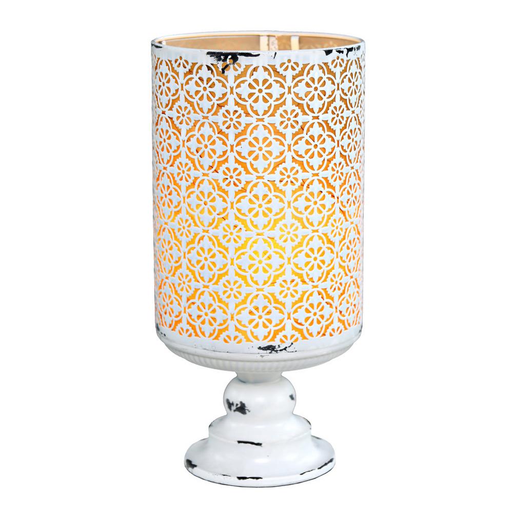 River Of Goods 15 In White Table Lamp With Distressed Metal White Table Lamp With Distressed Metal Geometric Hurricane Shade