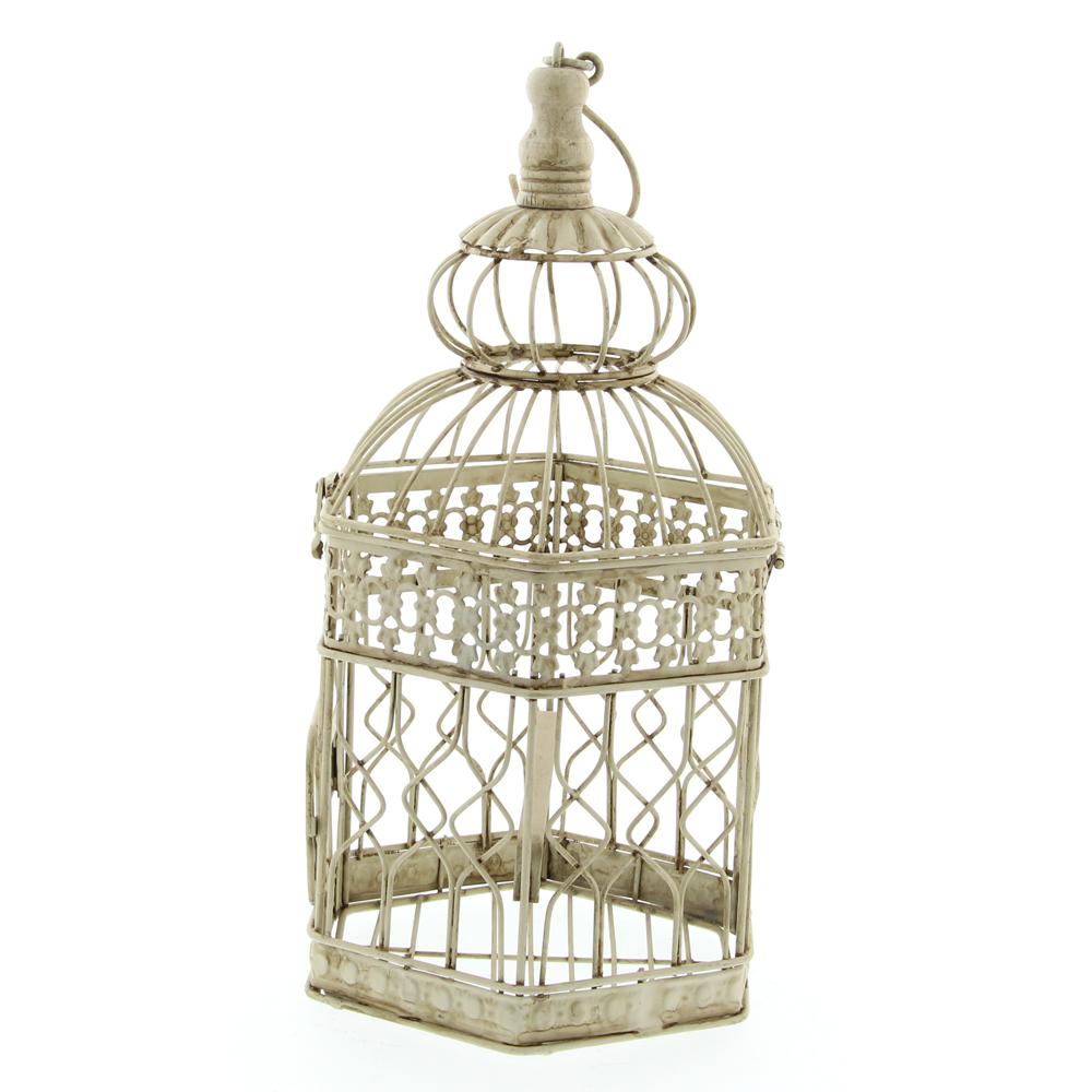 Litton Lane 21 in. and 18 in. Distressed White Hexagonal Metal Birdcage