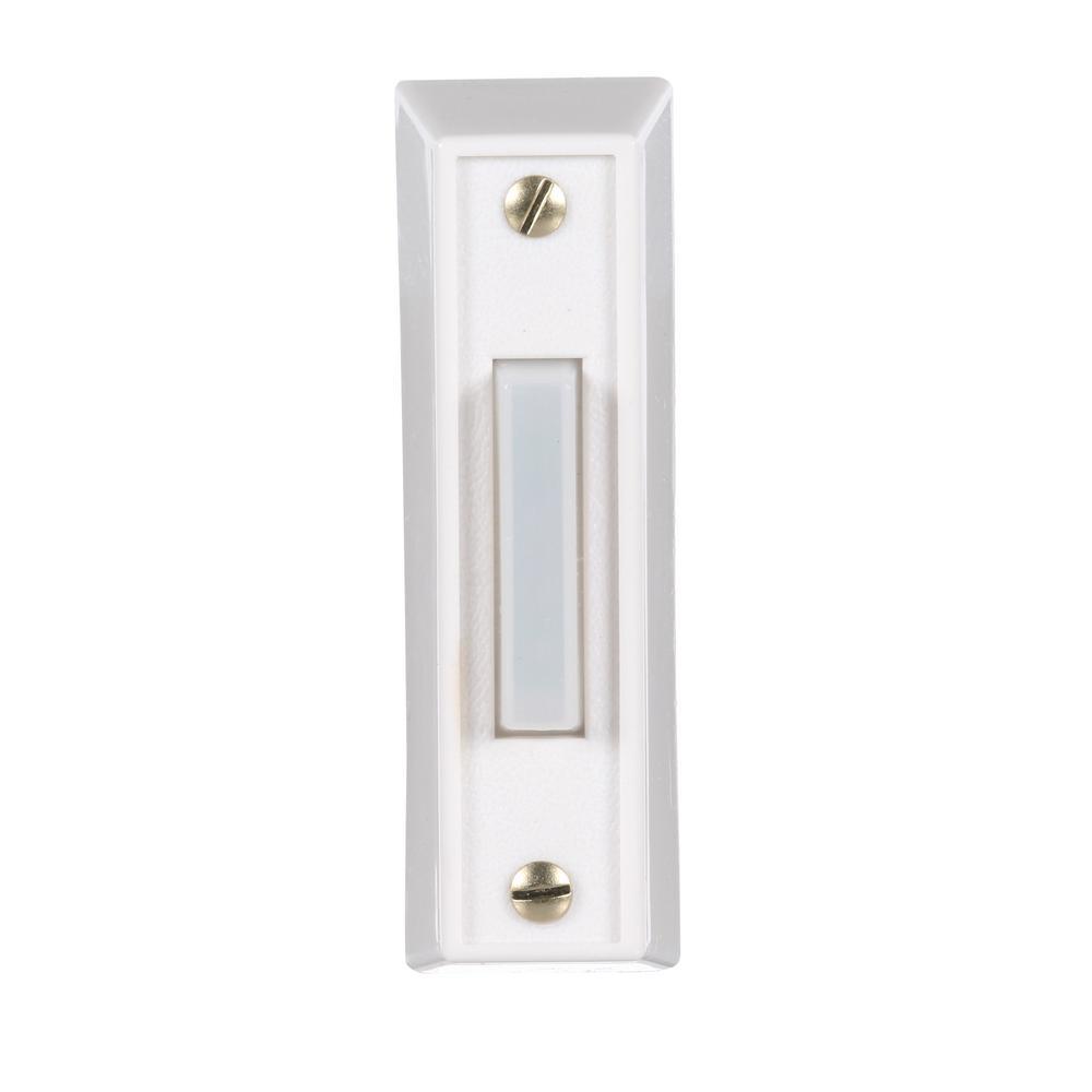 Hampton Bay Wired Lighted Door Bell Push Button White Hb 715 1 02 The Home Depot