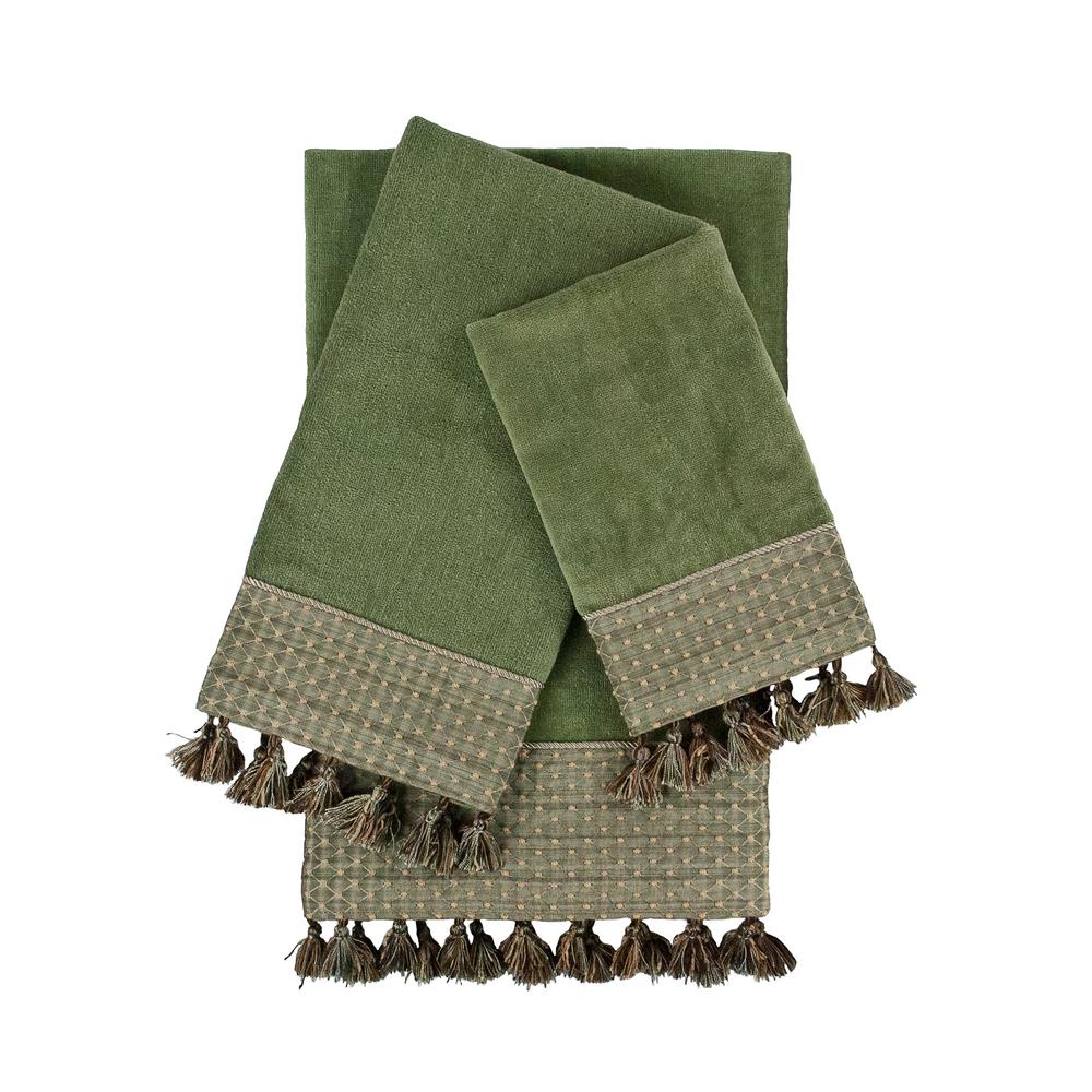 brown and green bath towels