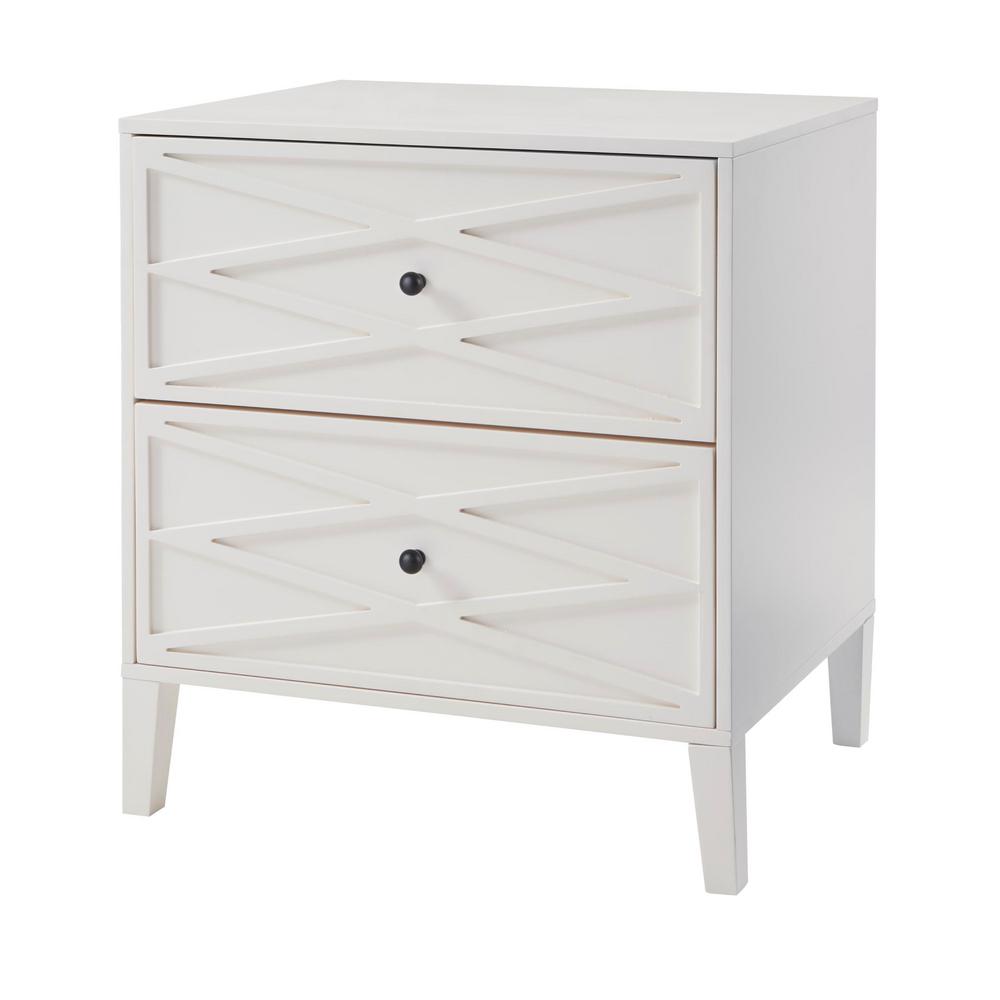 Home Decorators Collection Newford 2 Drawer Ivory Wood Nightstand With Diamond Trim 26 In W X 28 In H Bf 25622 Iv The Home Depot