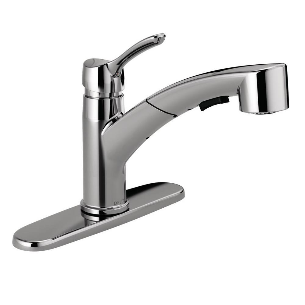 Delta Grant Single-Handle Pull-Out Sprayer Kitchen Faucet In Chrome ...