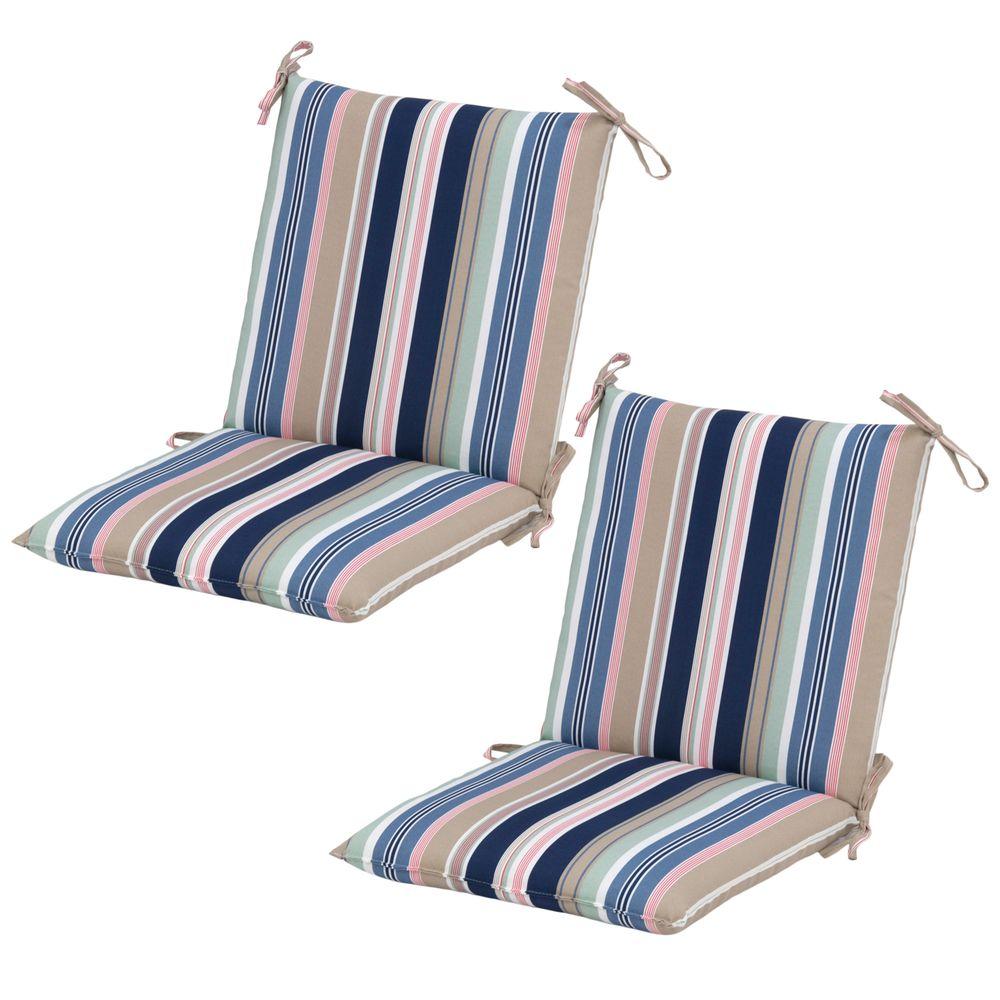 Hampton Bay Hudson Stripe Mid-Back Outdoor Dining Chair Cushion (2-Pack