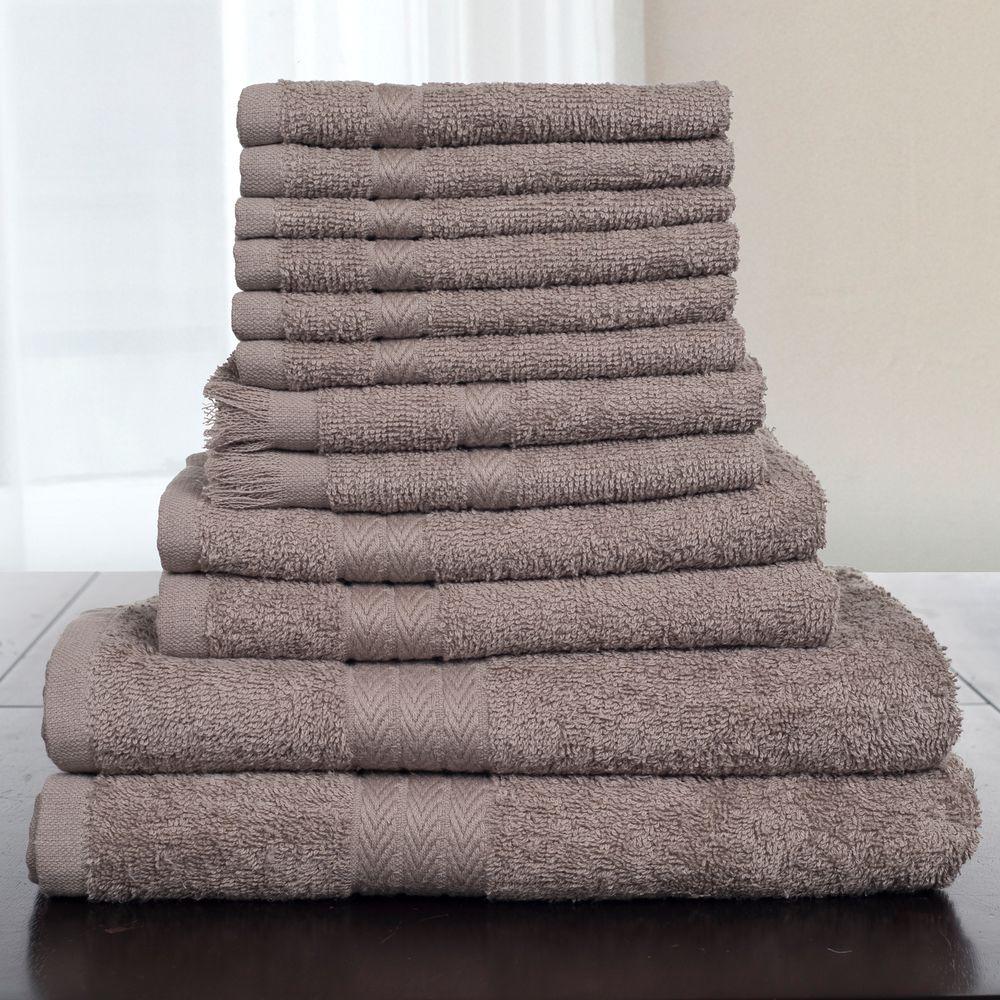 Lavish Home 100 Cotton Towel Set in Taupe (12Piece)670014T The