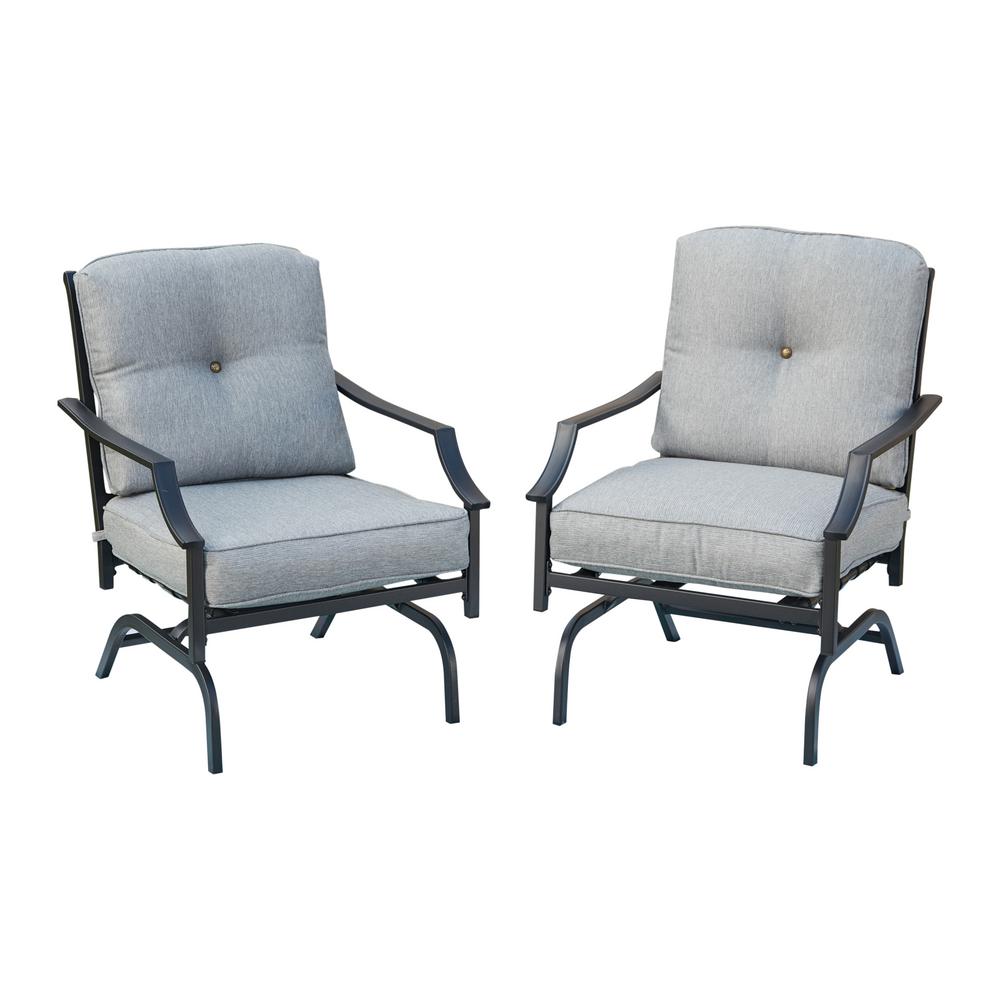 Patio Festival Metal Outdoor Rocking Chair With Gray Cushions 2