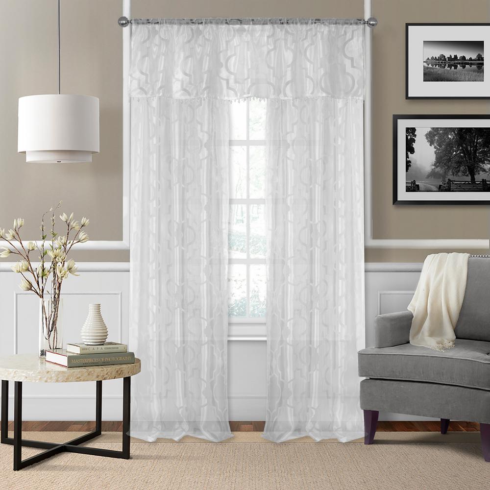 Elrene Montego Burnout Trellis Sheer Window Curtain 21194wht The