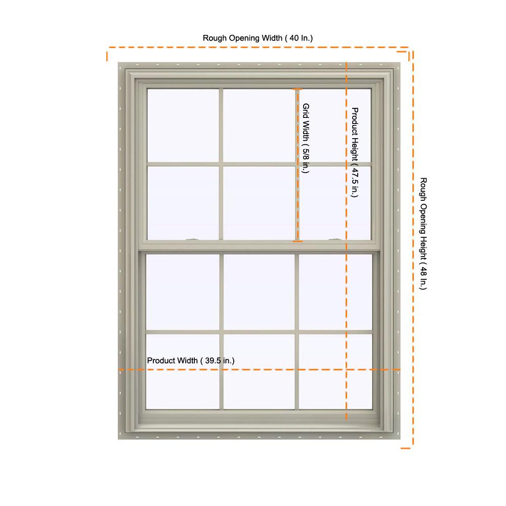 Jeld Wen 39 5 In X 47 5 In V 2500 Series Desert Sand Vinyl Double Hung Window With Colonial Grids Grilles Thdjw144401025 The Home Depot