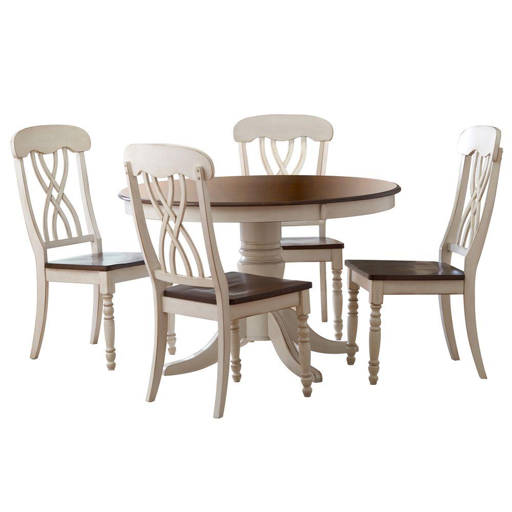 Dining Set - White - Kitchen & Dining Room Furniture - Furniture 5-Piece Antique White and Cherry Dining Set - Dining Set - White - Kitchen & Dining Room Furniture - Furniture
