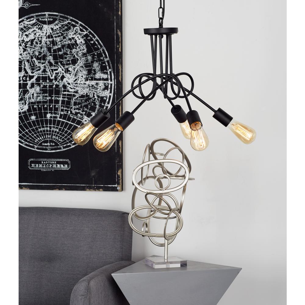 16 inch Black Chandelier with 5-Light Bulb Holders Attached to Looped Iron Rods