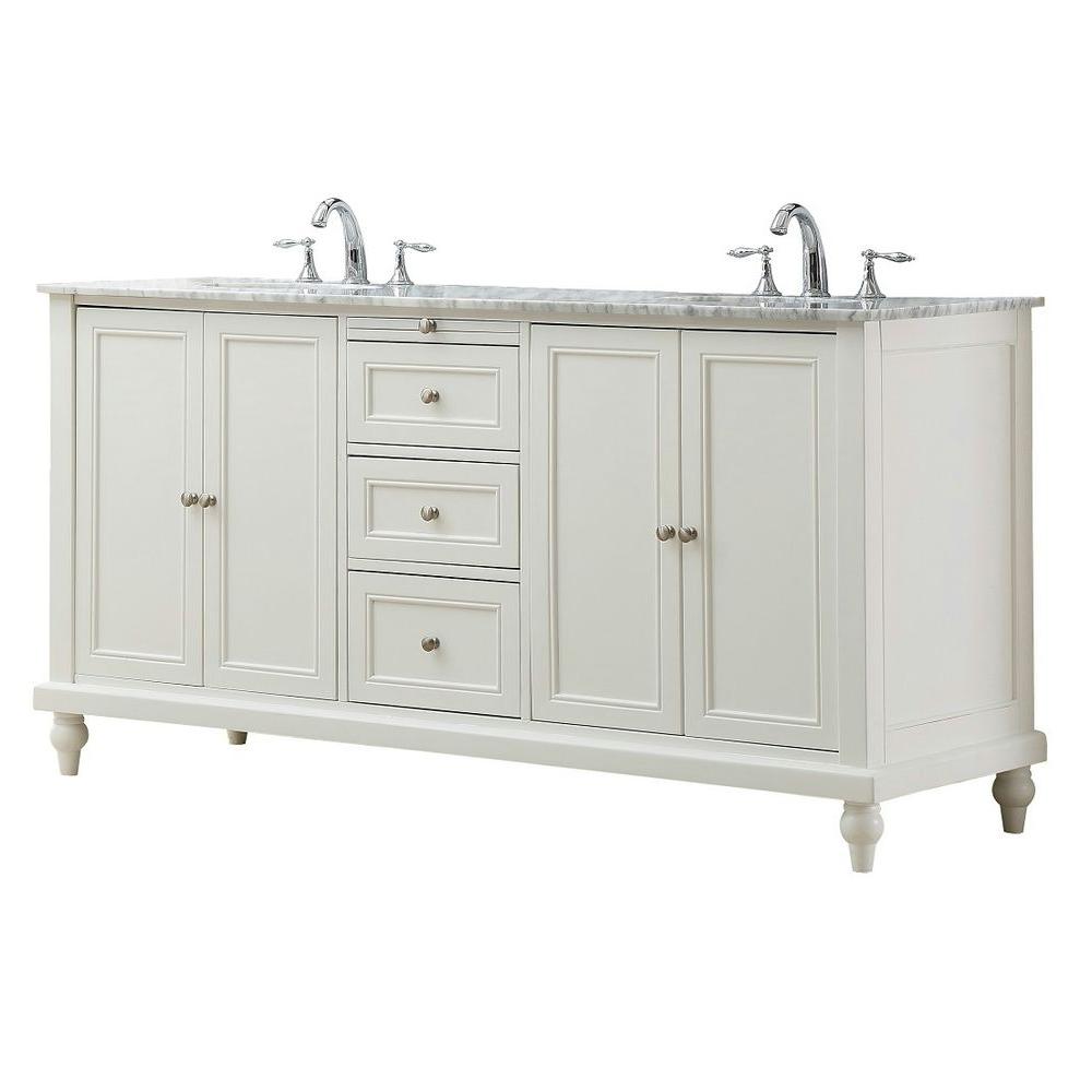 Direct Vanity Sink Classic 70 In Double Vanity In Pearl White With Marble Vanity Top In Carrara White