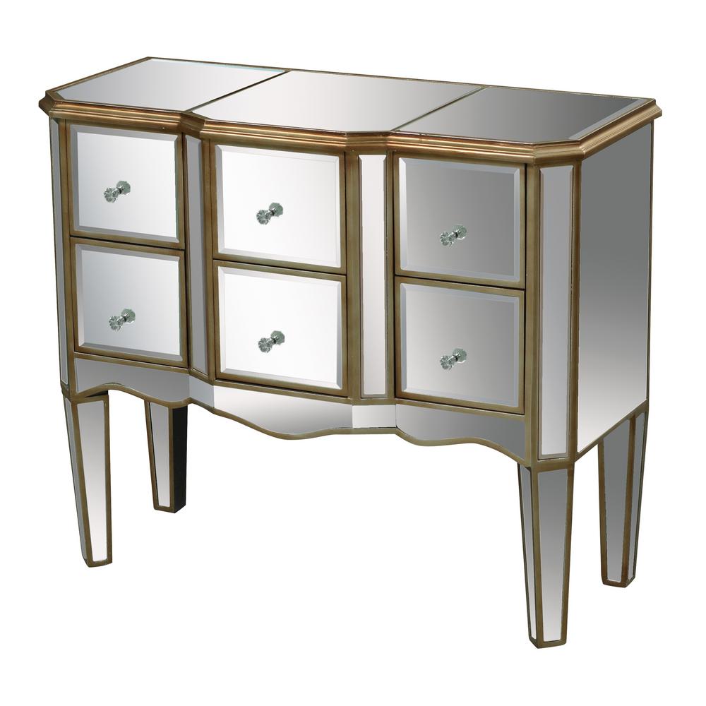 Antwerp 6 Drawer Antique Gold And Clear Mirror Chest