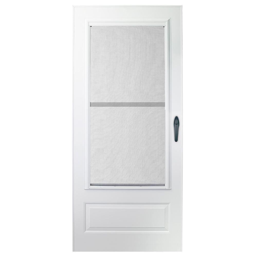 EMCO 36 In X 78 In 100 Series Plus White Self Storing Storm Door   White Emco Storm Doors 1tt3678wh 64 1000 