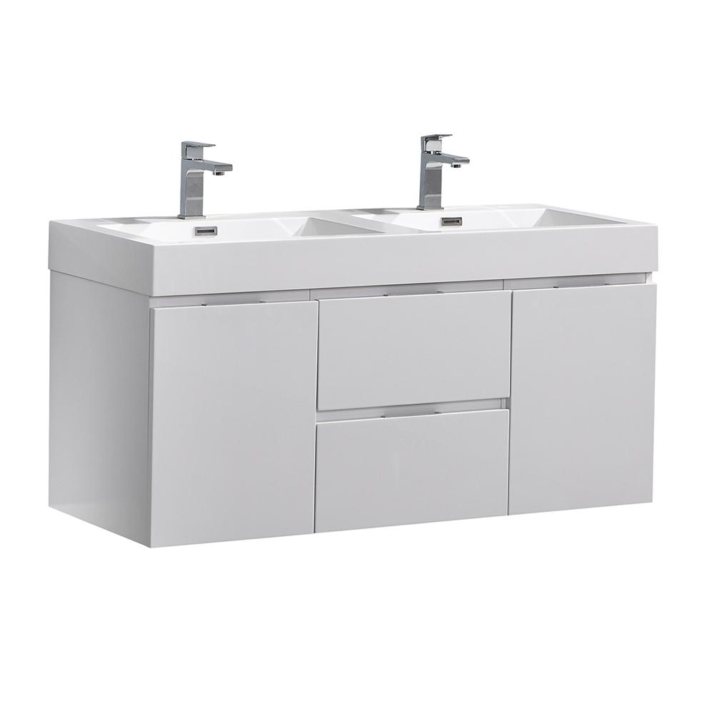 Fresca Valencia 48 In W Wall Hung Bathroom Vanity Glossy White With Acrylic Top