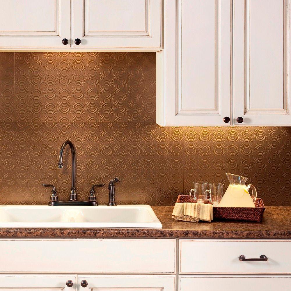 Fasade 24 in. x 18 in. Lotus PVC Decorative Tile Backsplash in Argent BronzeB6328  The Home Depot