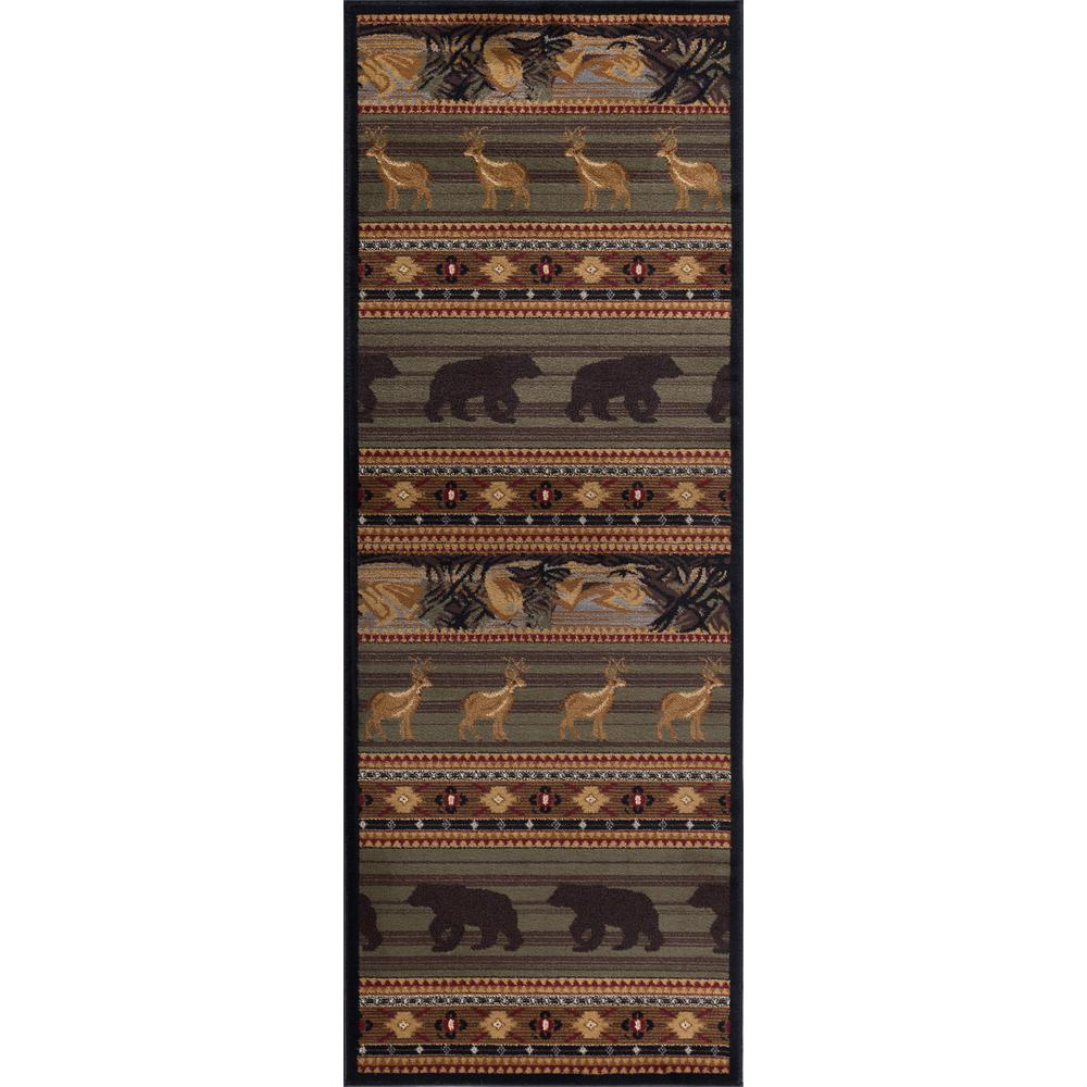 Tayse Rugs Nature Green 3 ft. x 7 ft. Lodge Runner RugNTR6588 3x8