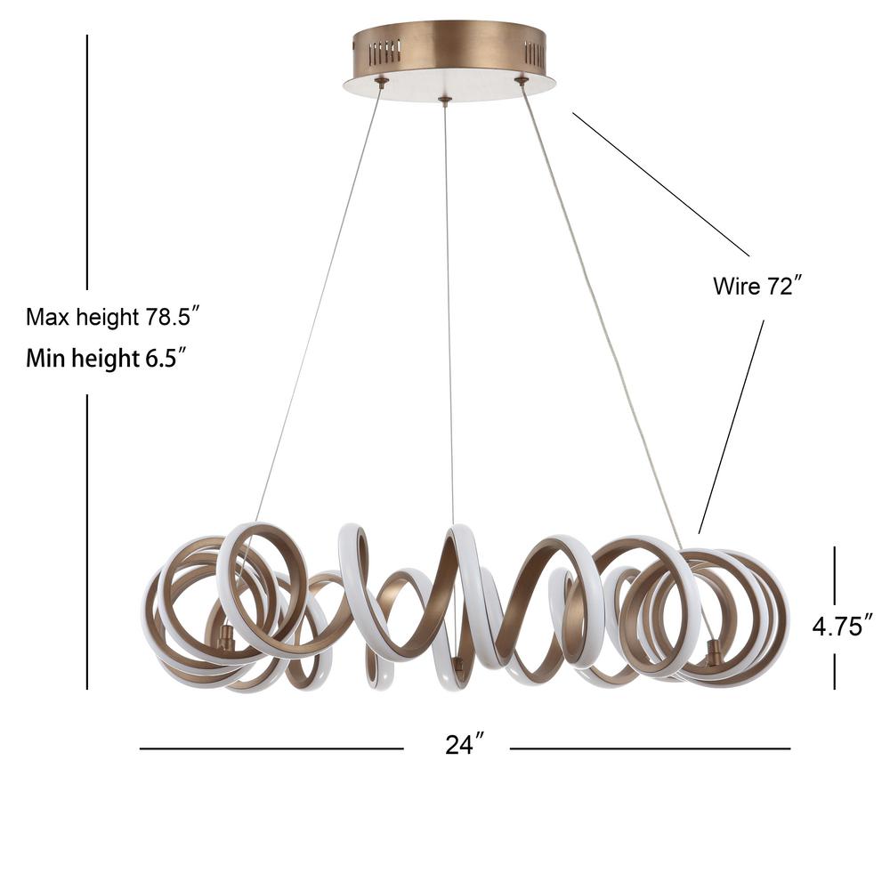 Jonathan Y Cursive 24 In Adjustable Spiral Coffee Integrated Led Metal Chandelier Ceiling Light