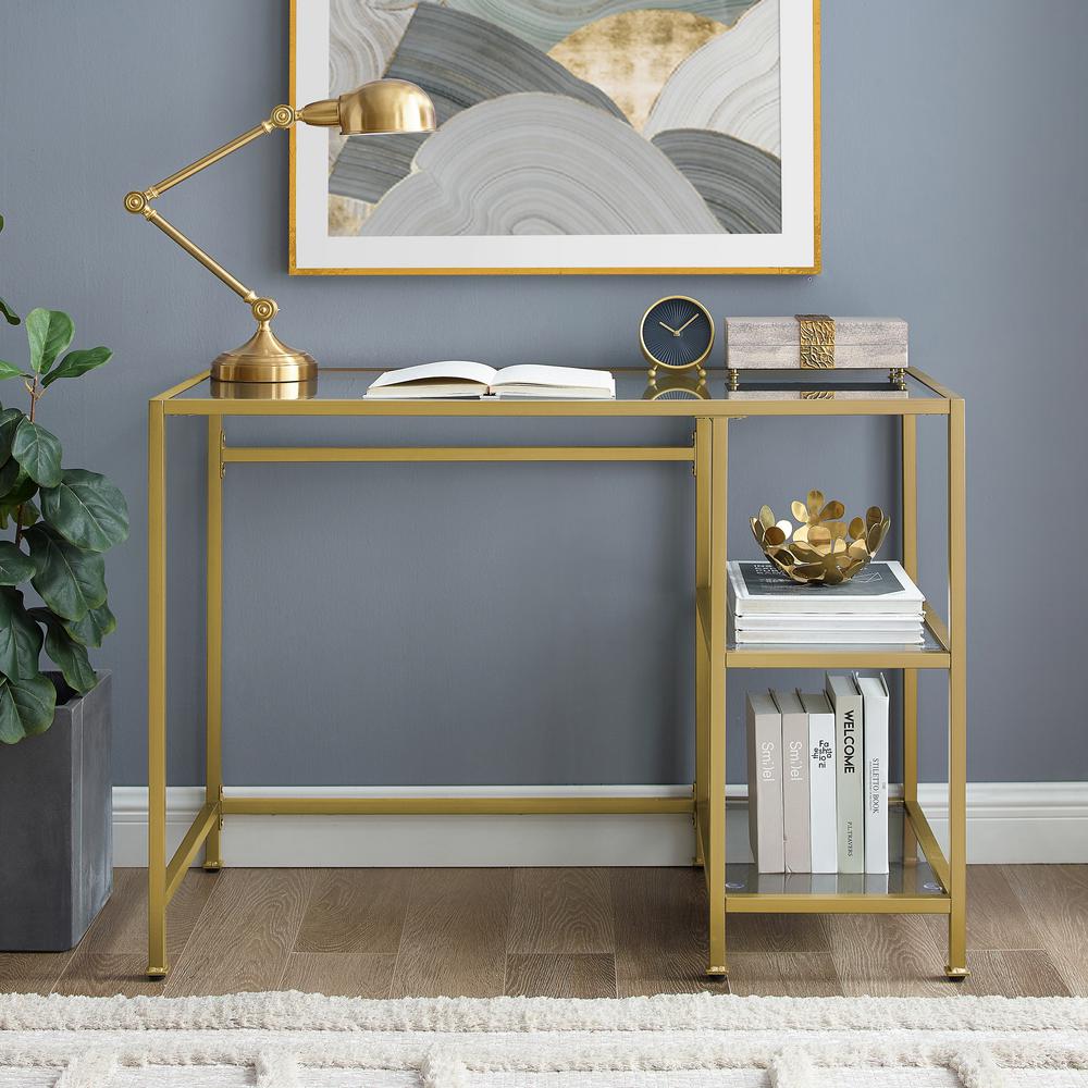 Crosley Furniture 42 In Rectangular Gold Clear Writing Desk With Crosley Furniture 42 In Rectangular