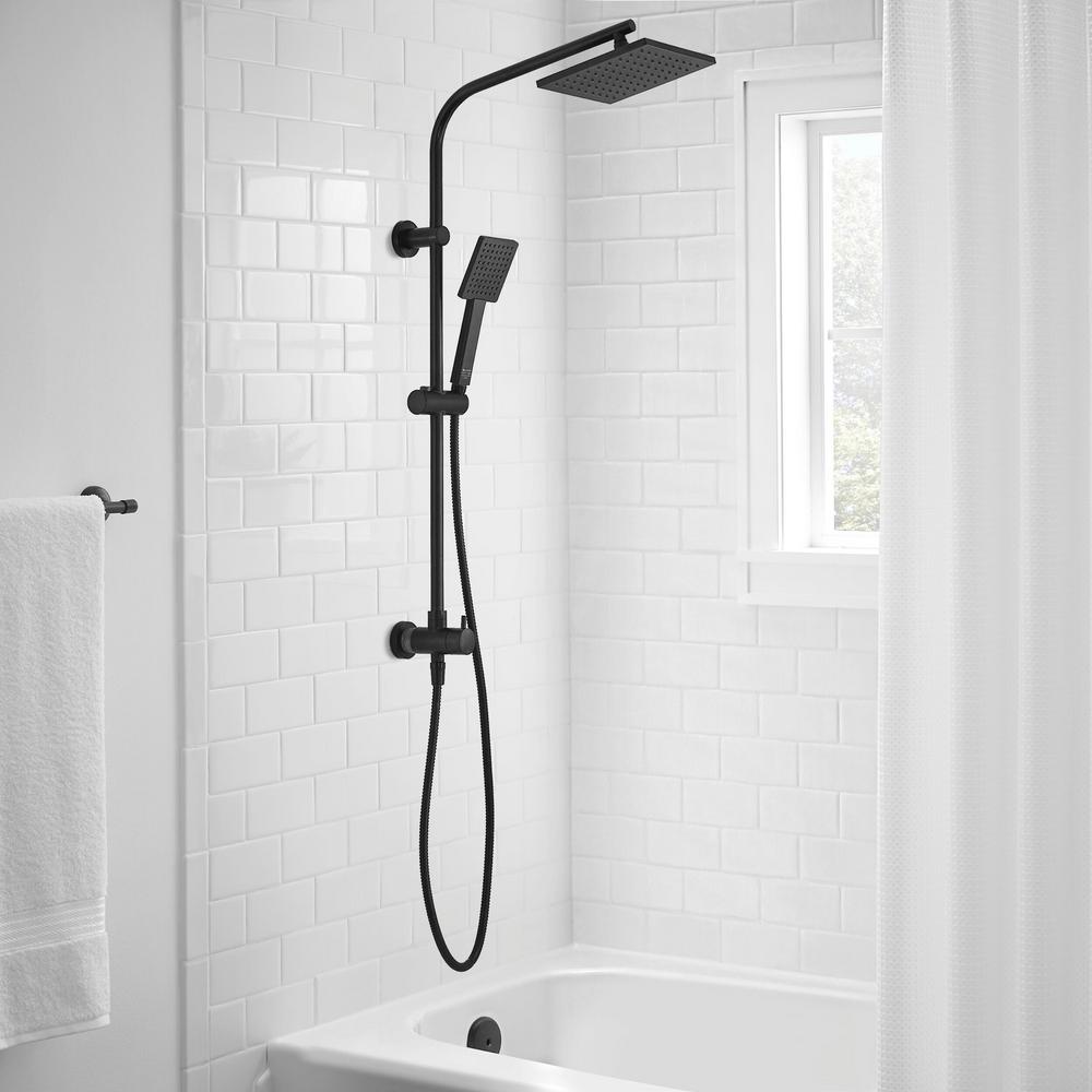 Glacier Bay Modern Wall Bar Shower Kit 1 Spray 8 In Square Rain Shower Head With Hand Shower In Matte Black Valve Not Included Hd X5110h The Home Depot