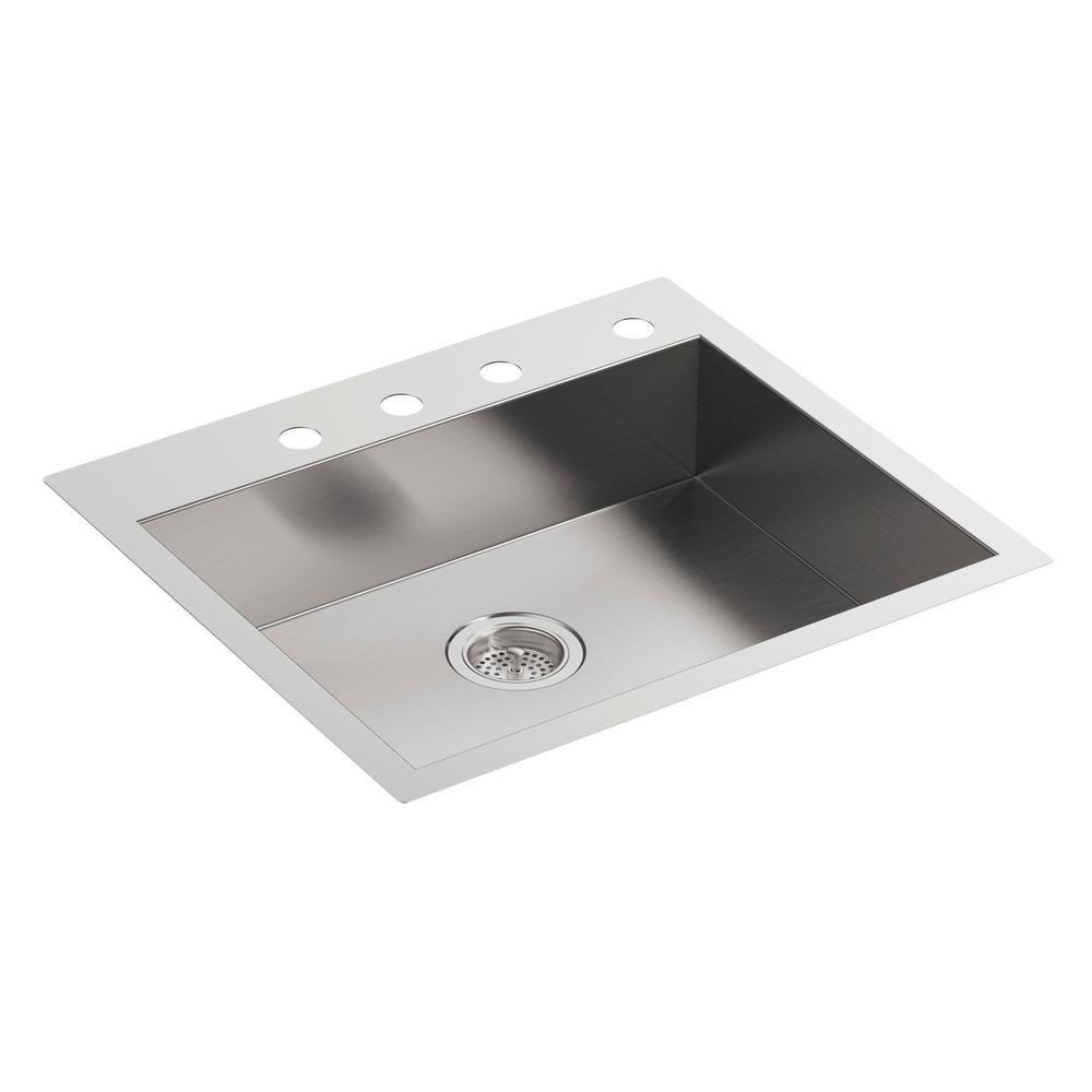 KOHLER Vault Dual Mount Stainless Steel 25 In 4 Hole Single Bowl   Stainless Steel Kohler Drop In Kitchen Sinks K 3894 4 Na 64 1000 