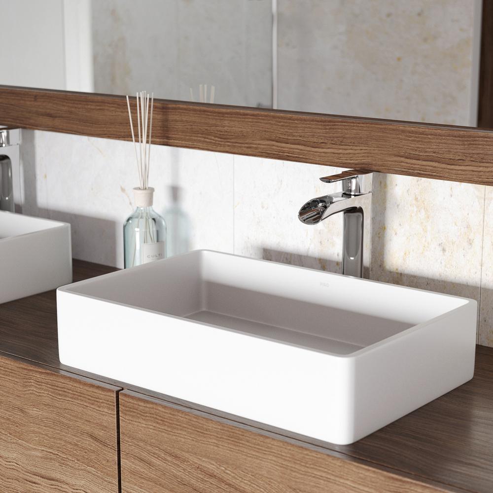 VIGO Magnolia Matte Stone Vessel Sink in White with Niko ...
