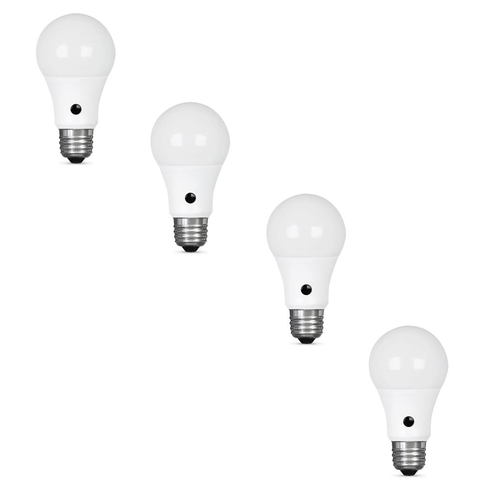 Indoor Outdoor Dusk To Dawn Led Bulbs Light The Home Depot 60 Watt Equivalent A19 Intellibulb Dusk To Dawn Led Light Bulb Soft White 4