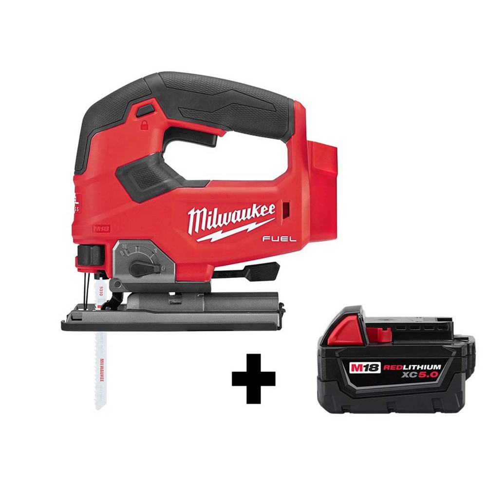 Milwaukee M18 FUEL 18-Volt Lithium-Ion Brushless Cordless Jig Saw with Free M18 5.0 Ah Battery