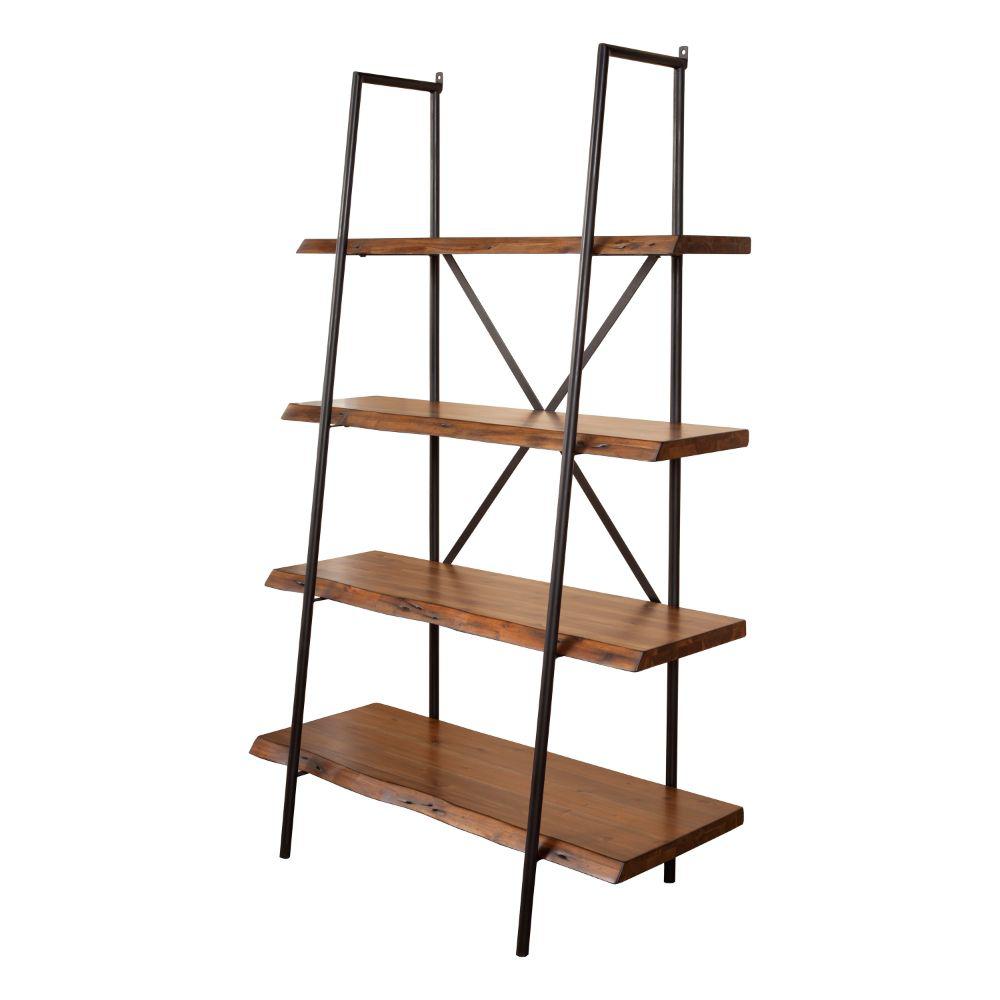 Simpli Home 66 In Medium Auburn Brown Wood 4 Shelf Ladder Bookcase With Open Back Axcdna 15 Mab The Home Depot