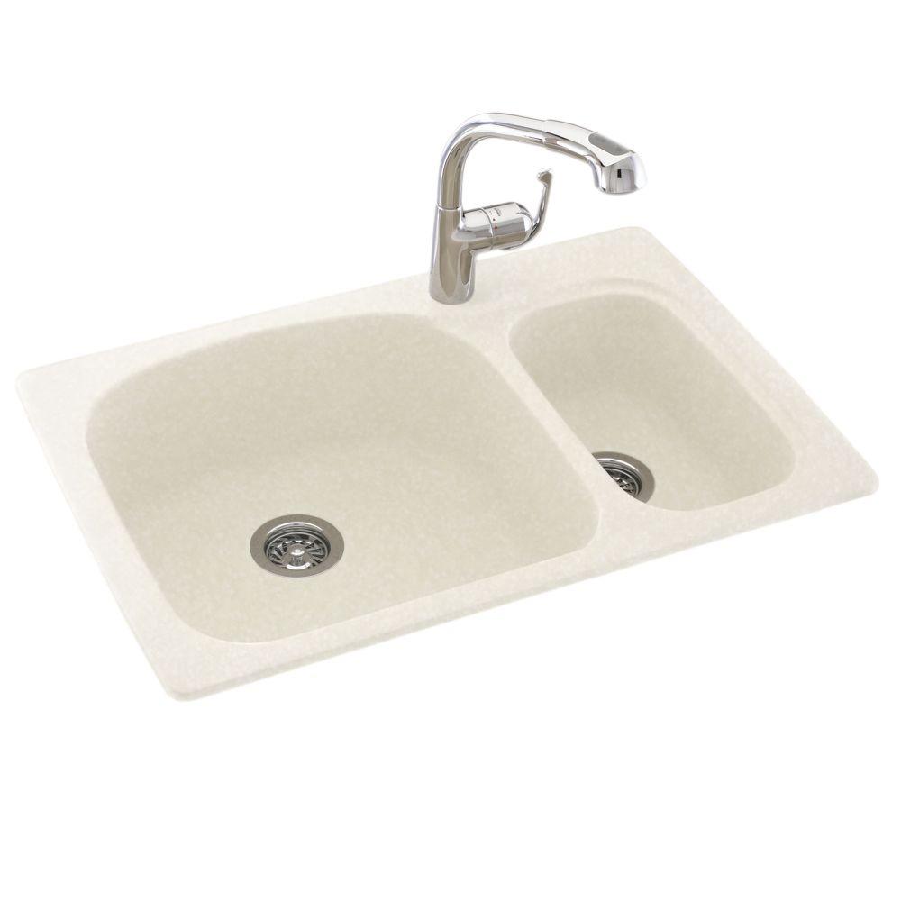 Swan Drop In Undermount Solid Surface 33 1 Hole 70 30 Double Swan Drop In Undermount Solid Surface 33 1 Hole 70 30 Double Bowl Kitchen Sink Tahiti Ivory Ks03322ls 059 The Home Depot