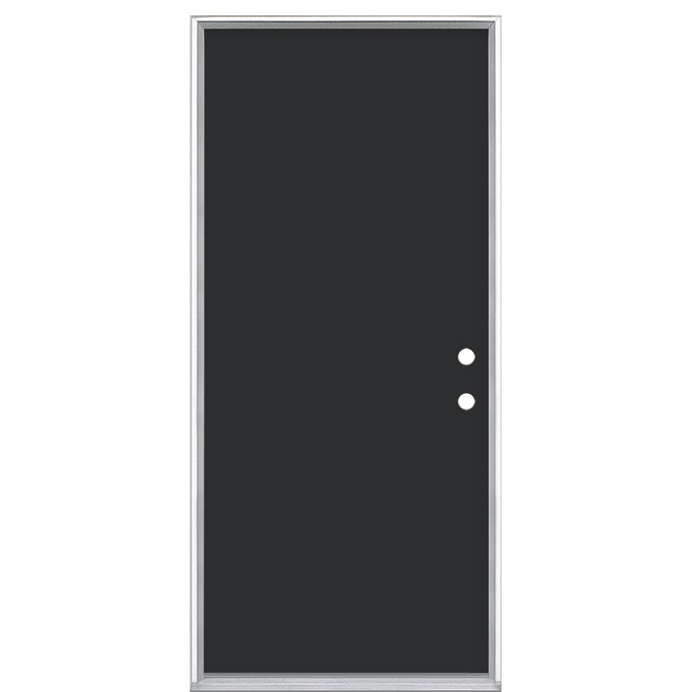 Masonite 36 In X 80 In Flush Left Hand Inswing Jet Black Painted Steel Prehung Front Exterior Door No Brickmold