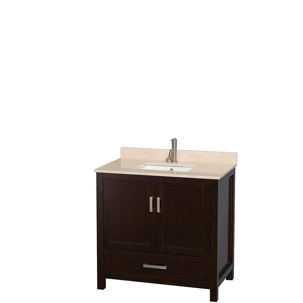 Undermount Oval Sinks Wyndham Collection Sheffield 60 inch Double Bathroom Vanity in Espresso and 58 inch Mirror Ivory Marble Countertop
