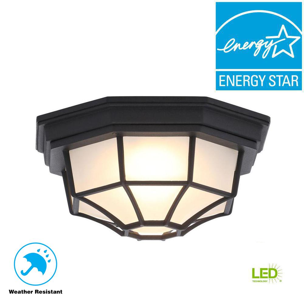 Outdoor Ceiling Lighting The Home Depot Black Outdoor Led Flushmount