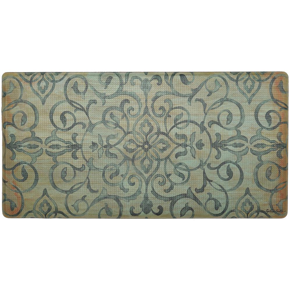 Nicole Miller Cook N Comfort Green Rustic Medallion 20 In X 39 In Kitchen Mat