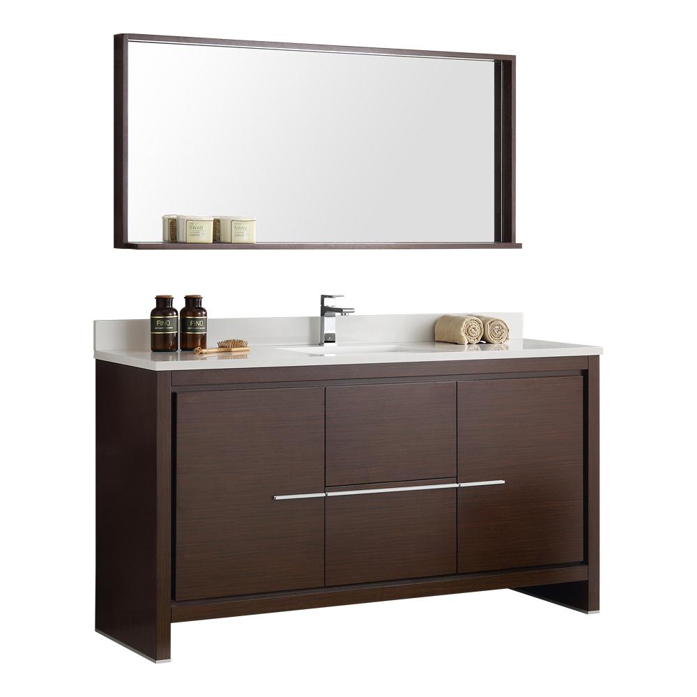 Fresca Allier 60 in. W Vanity in Wenge Brown with Ceramic Vanity Top in