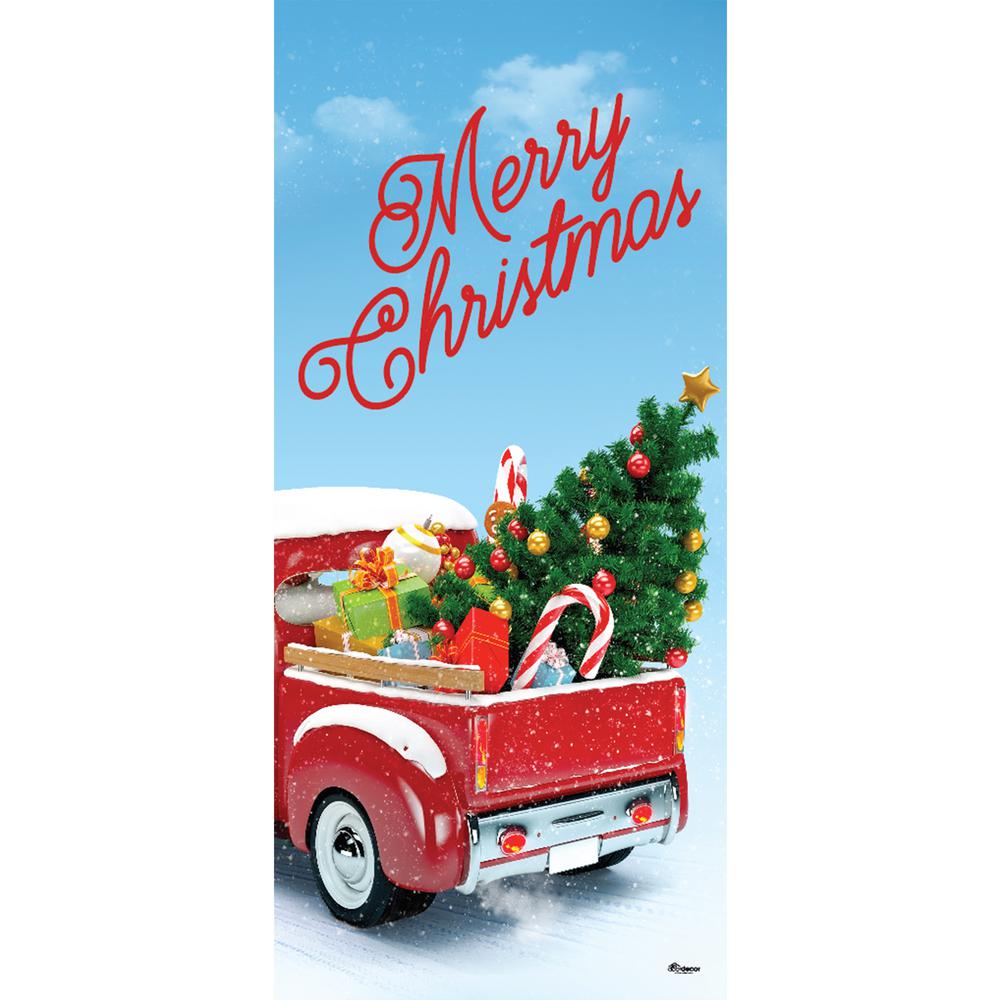 My Door Decor 36 In X 80 In Red Truck Christmas Christmas Front Door Decor Mural