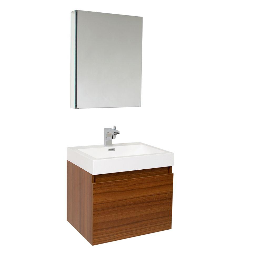 Fresca Nano 24 In Vanity In Teak With Acrylic Vanity Top In White