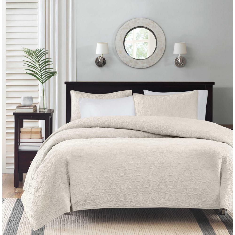 Twin Full Queen King Solid Cream Ivory 3 Pc Cotton Quilt Set