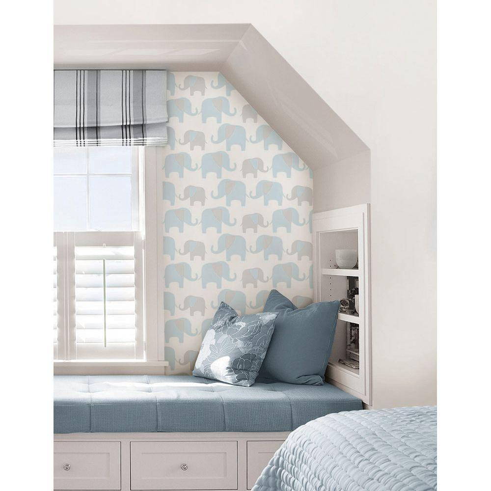 GREY /& BLUE NUWALLPAPER ELEPHANT PARADE PEEL /& STICK WALLPAPER WALL DECOR