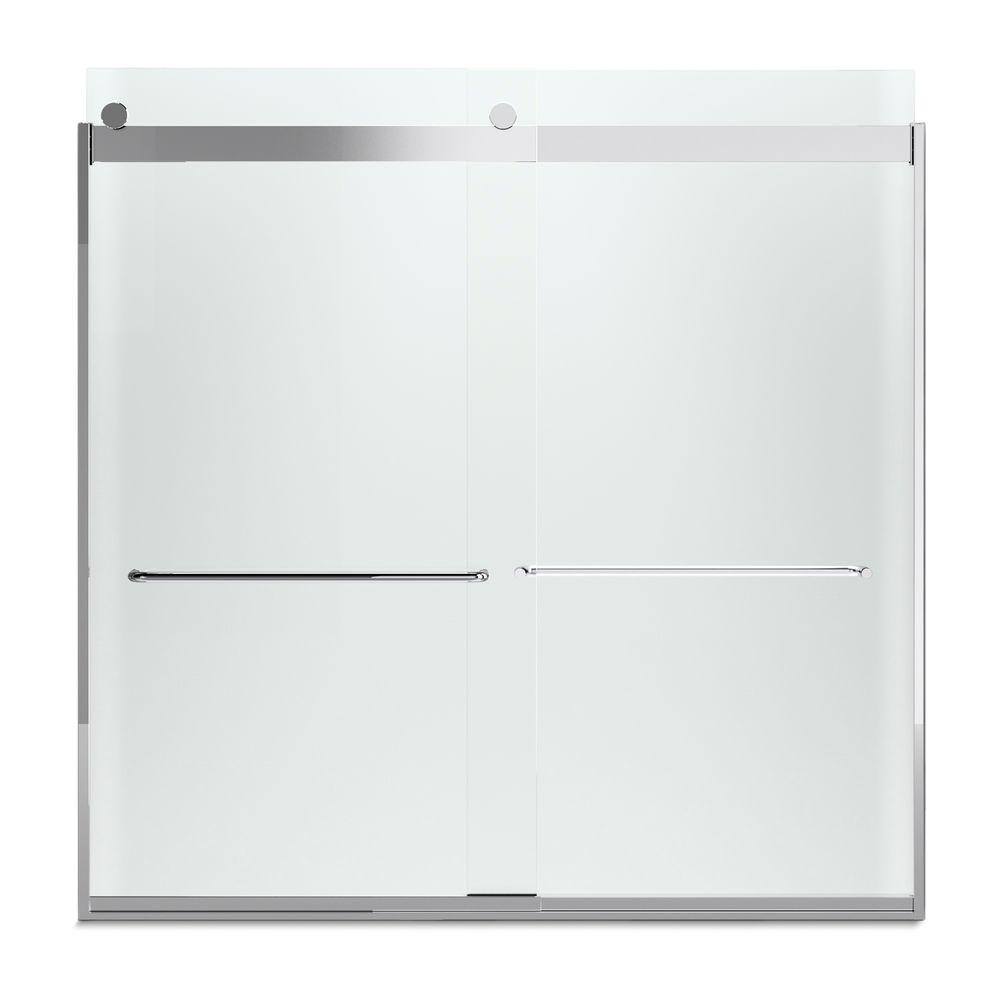 KOHLER Levity 57 in. x 59.75 in. Semi-Frameless Sliding Tub Door in Silver with Handle