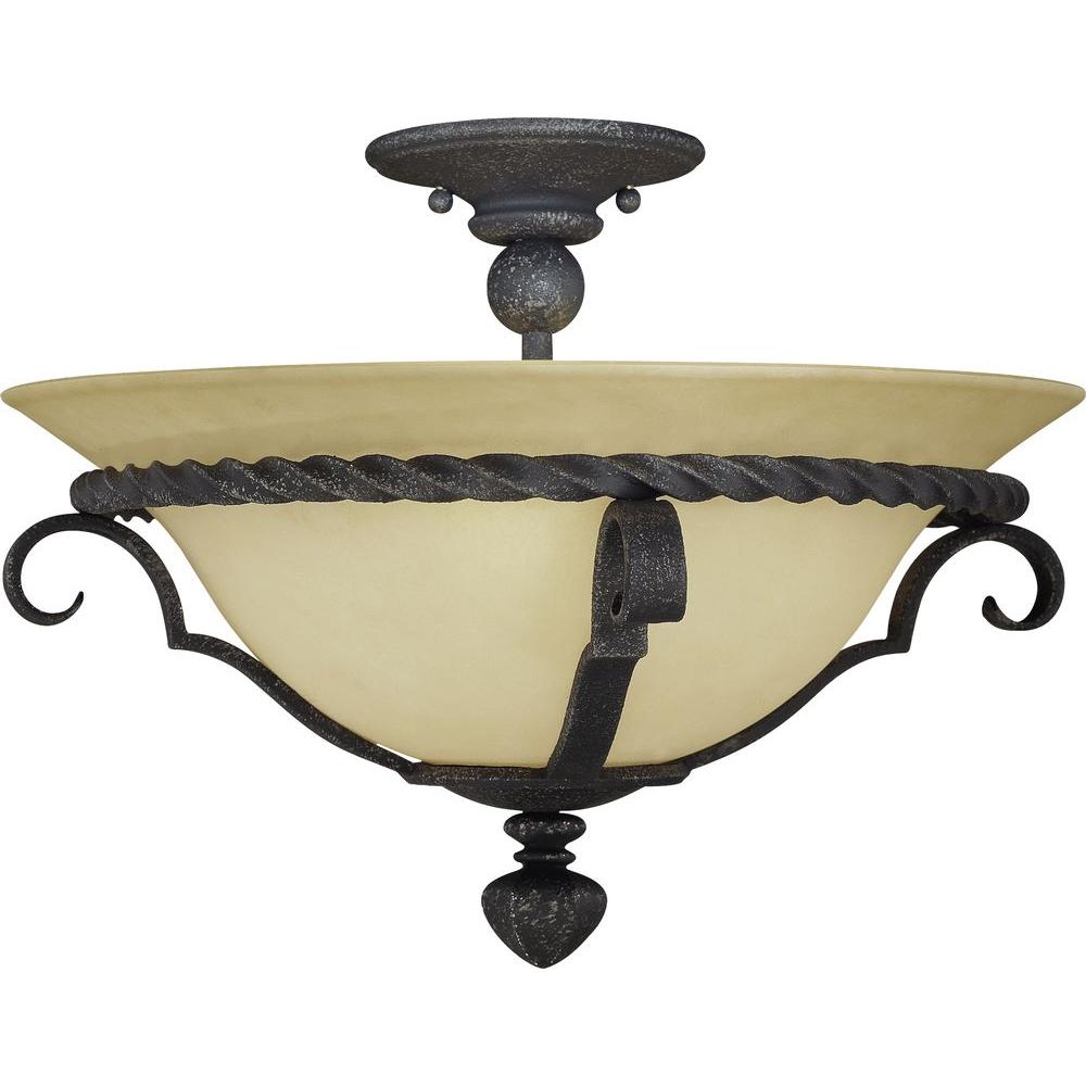 Volume Lighting Sevilla 3 Light Antique Iron Interior Semi Flush