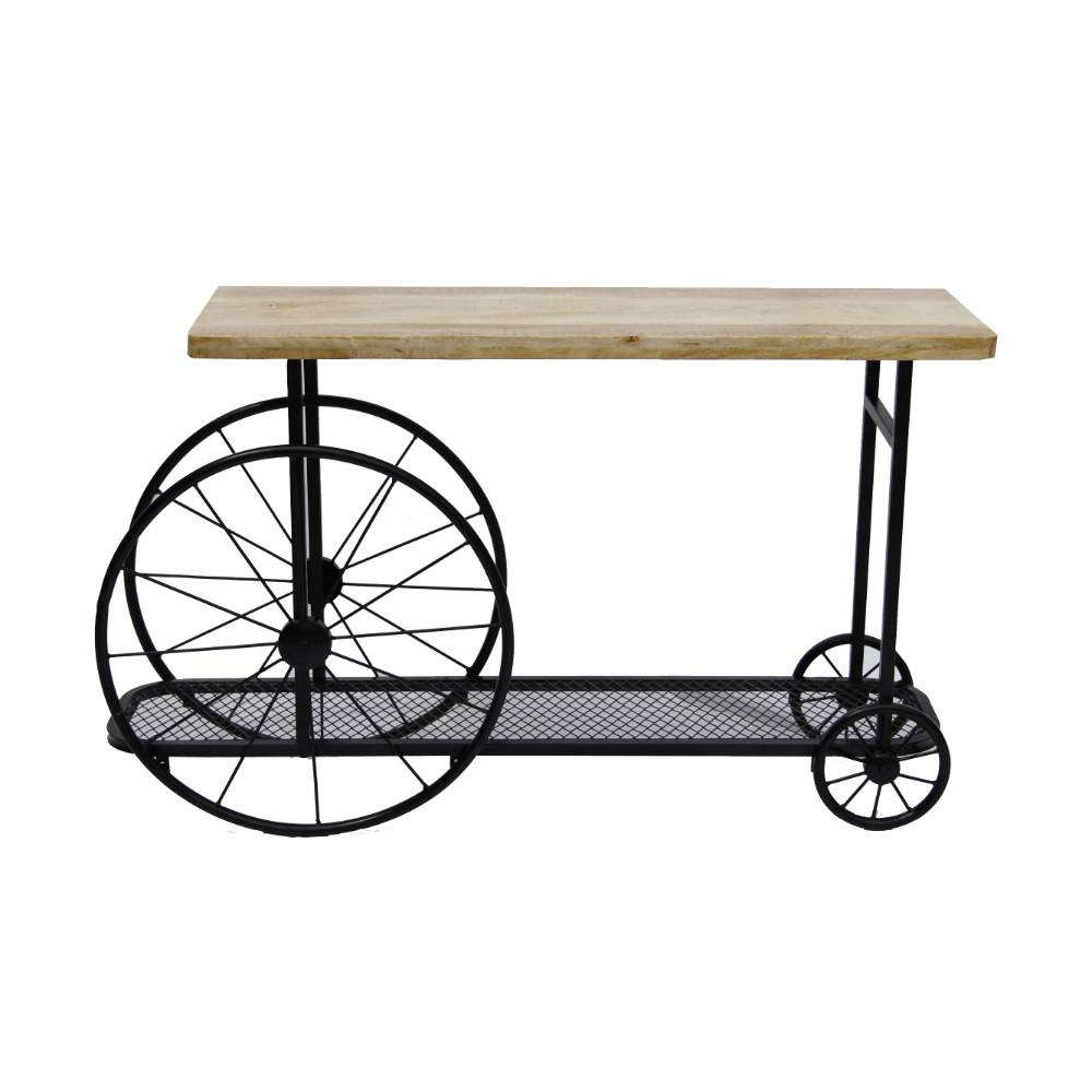 Benzara Brown And Black Sofa Console Table With Wooden Top Metal Benzara Brown And Black Sofa Console Table With Wooden Top Metal Wheels Base
