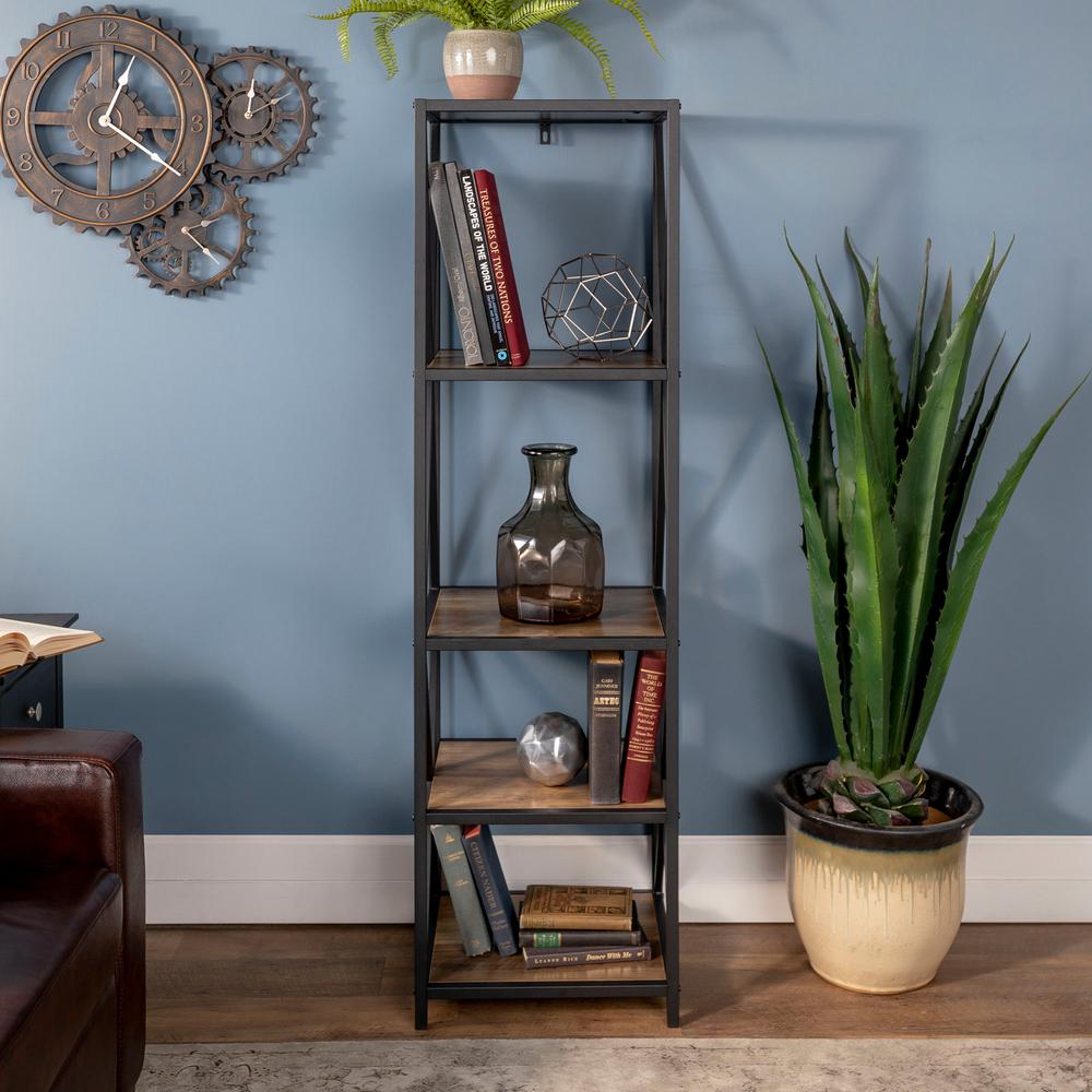 Walker Edison Furniture Company Rustic Oak Metal X Tower with Wood