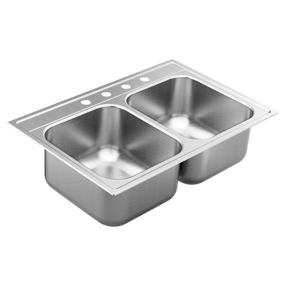 Moen 1800 Series Stainless Steel 33 In 4 Hole Double Bowl Drop In