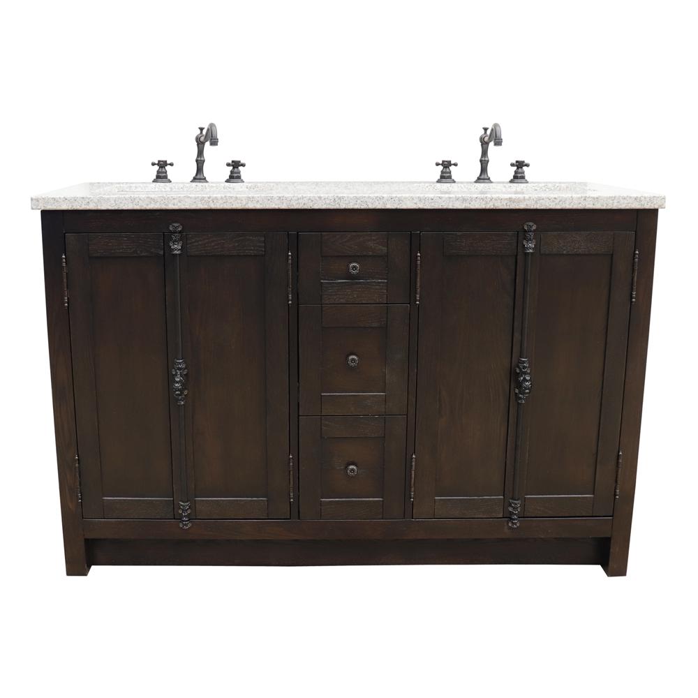 Bellaterra Home Plantation 55 In W X 22 In D Double Bath Vanity In Brown With Granite Vanity Top In Gray With White Rectangle Basins Bt100 55 Ba Gy The Home Depot