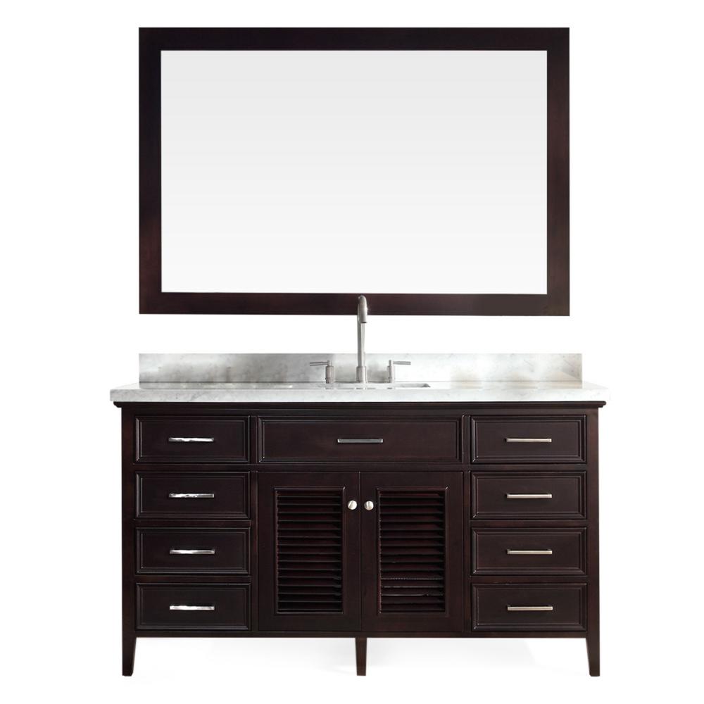 Ariel Kensington 61 in. Bath Vanity in Espresso with Marble Vanity Top