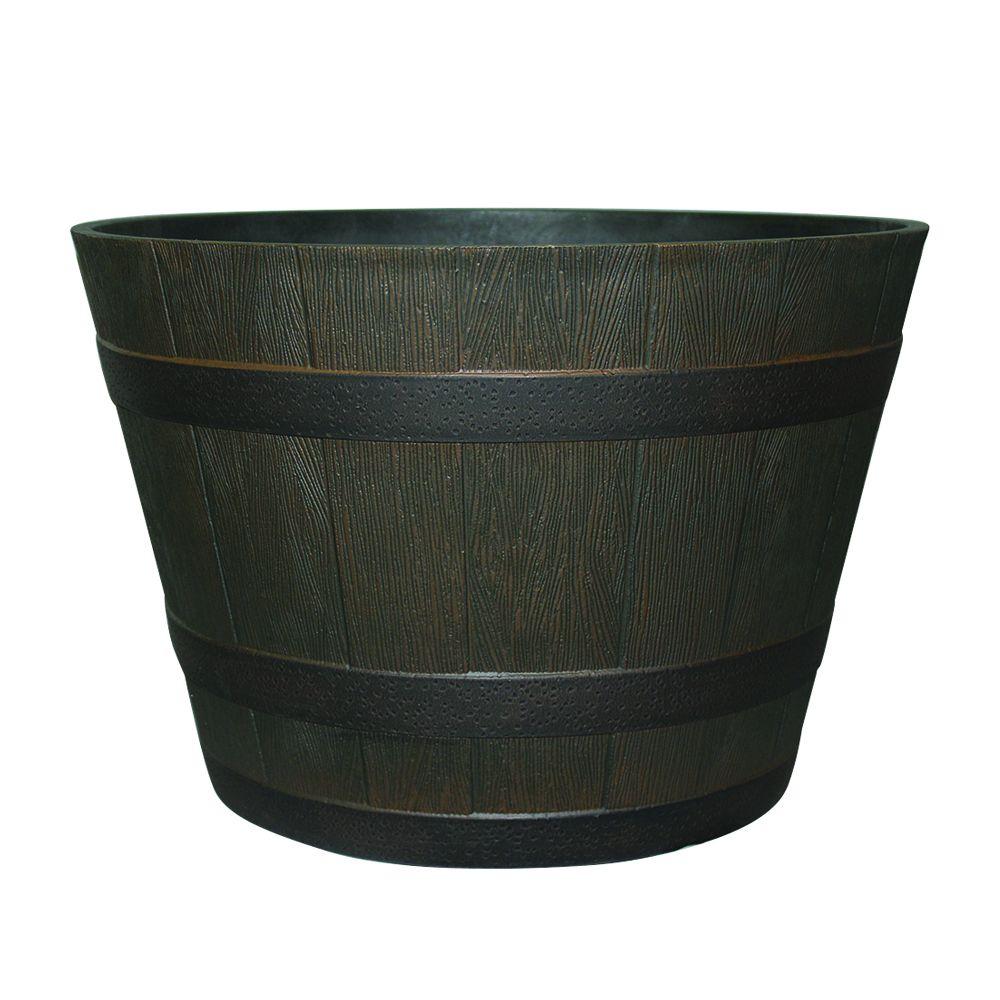 221/2 in. Dia Rustic Oak Resin Whiskey Barrel PlanterHDR